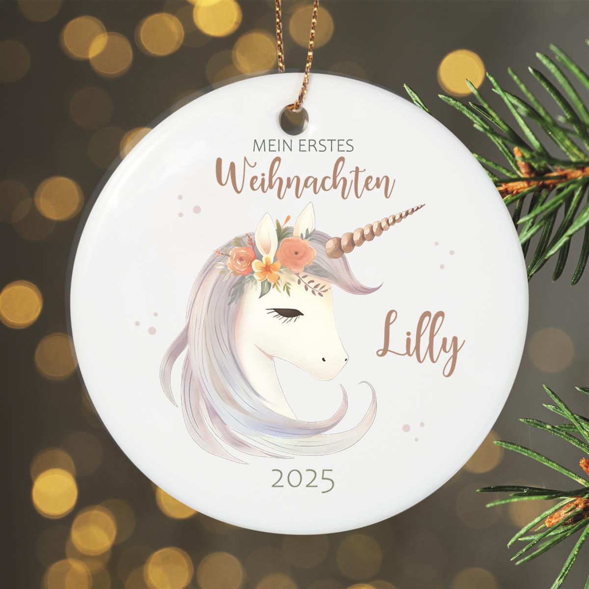 Weihnachtsanhänger personalisiert Einhorn mein erstes Weihnachten 1 Name Motiv Anhänger Keramik, Weihnachtsschmuck, Weihnachtskugel, Christbaumschmuck versch. Formen