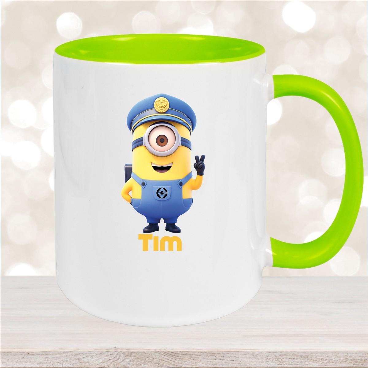 Tasse Minions Kinder Minion #5 Polizei Wunschname Keramik Kinderbecher personalisiert versch. Farben Grün