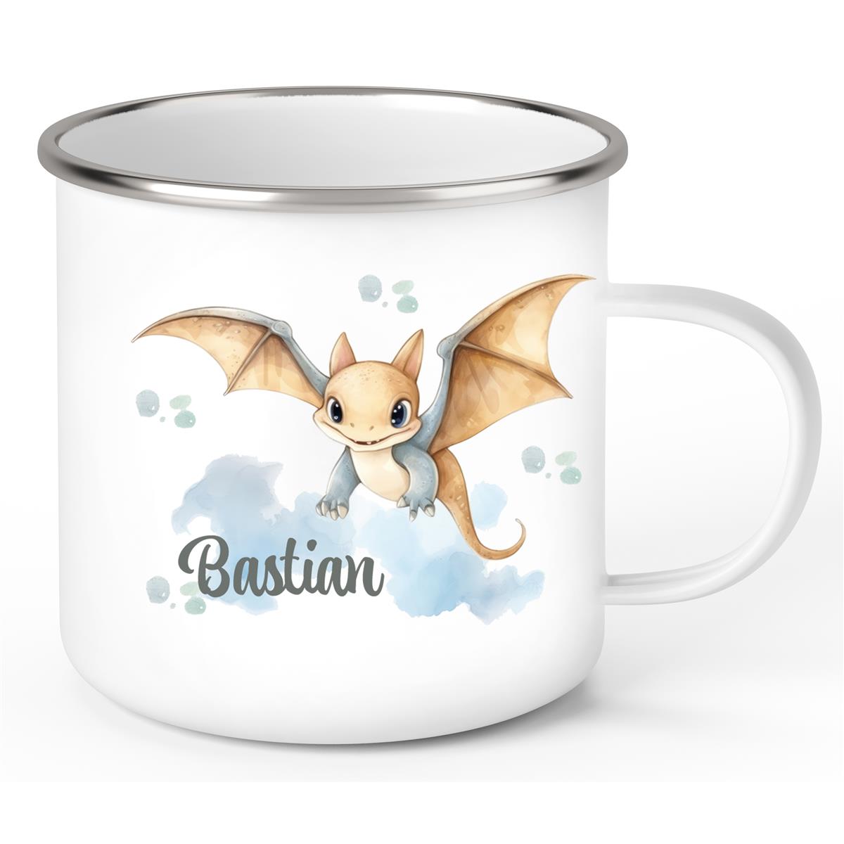 Tasse Wunschname Dino 4 Emaille Kinderbecher