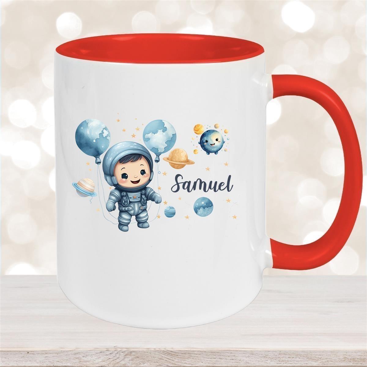 Tasse Kinder Astronaut 1 Wunschname Keramik Kinderbecher personalisiert versch. Farben