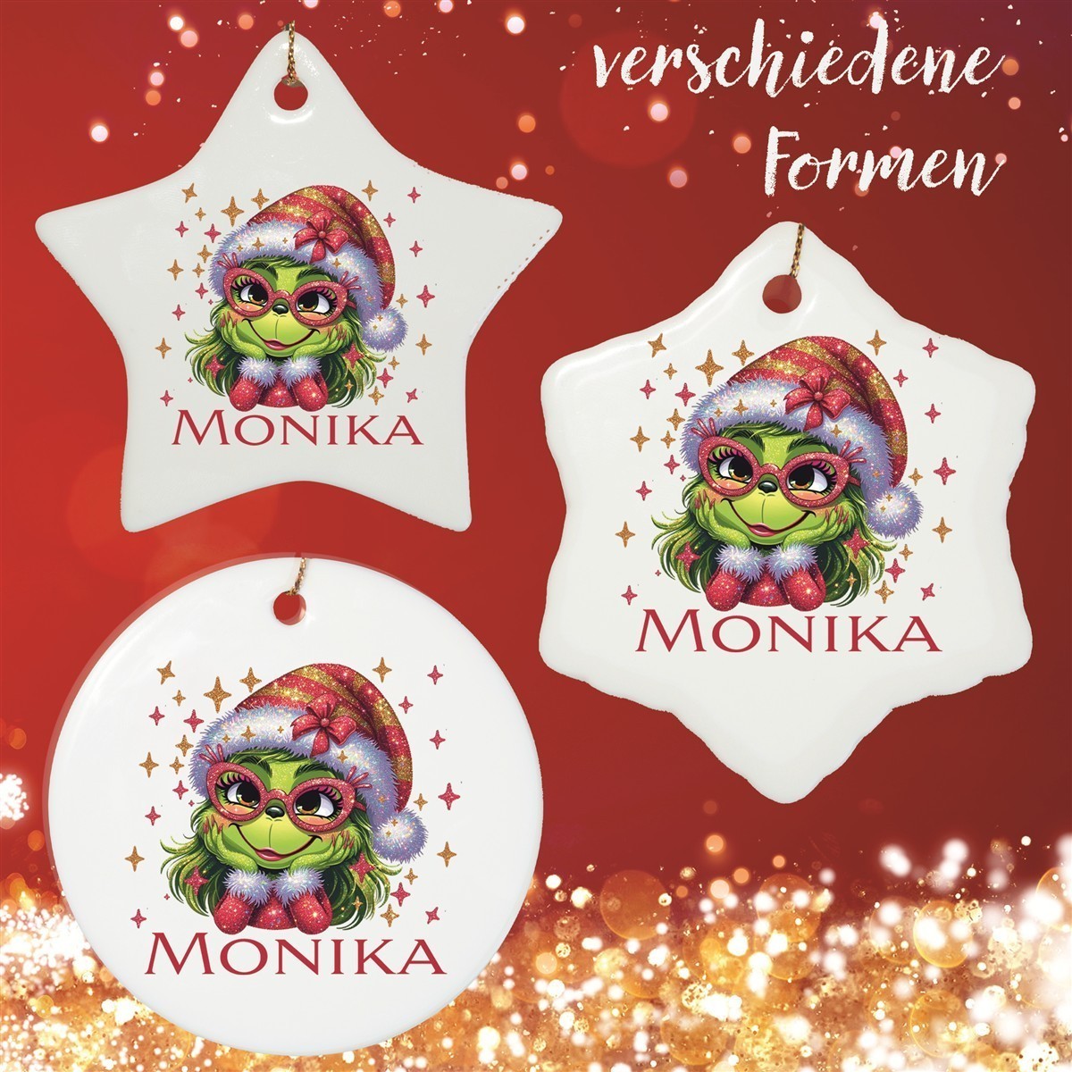 Christbaumanhänger Weihnachten Lady - Grinch #1 Ornament Christbaumschmuck Rund