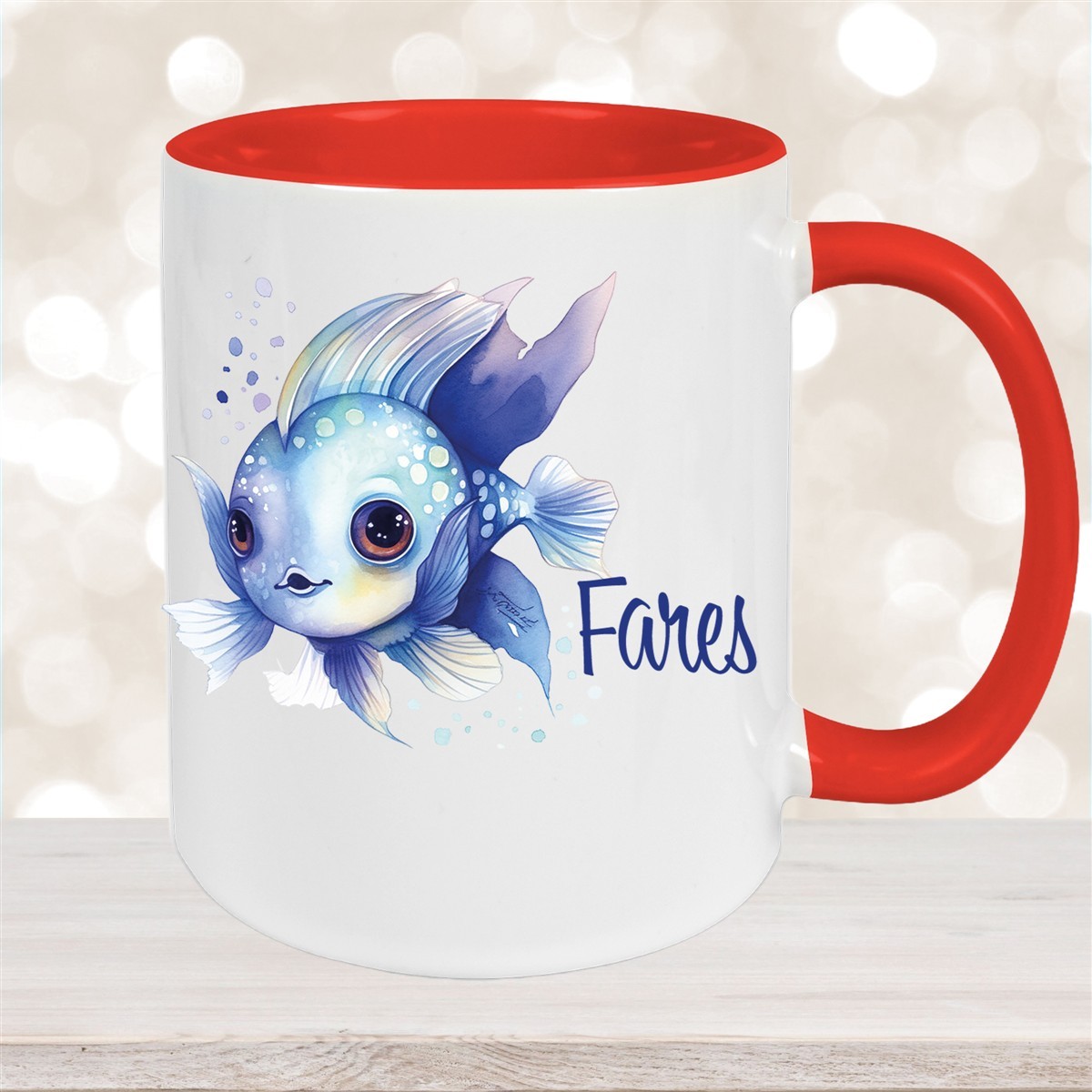 Tasse Wunschname Meerestiere-Fisch #2 Keramik Kinderbecher versch. Farben
