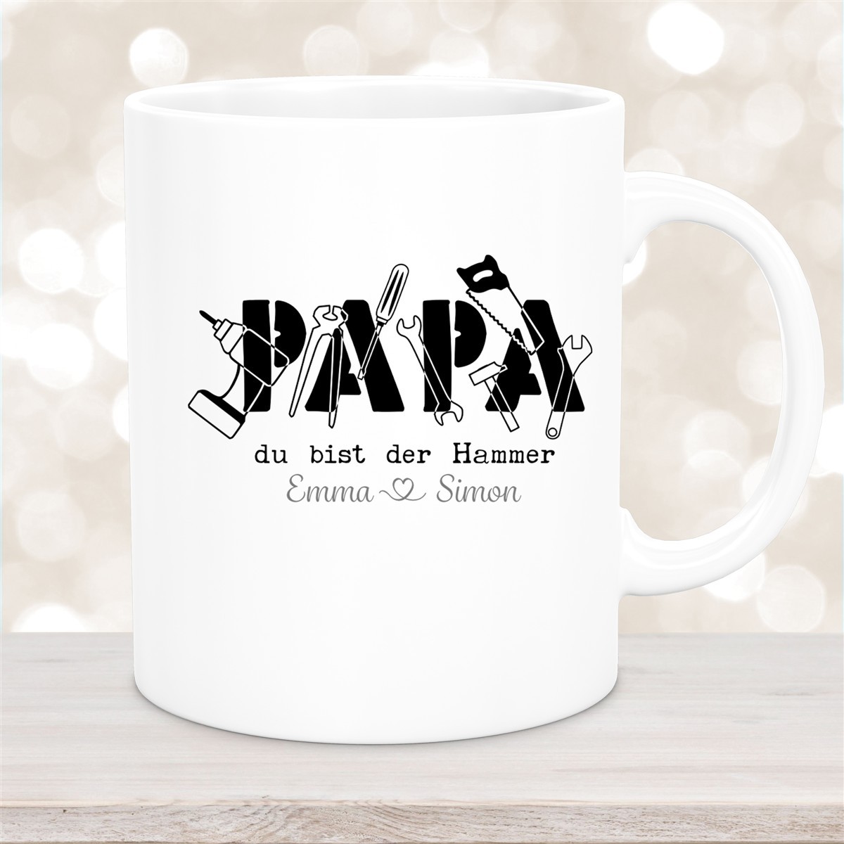 Tasse Vatertag #9 Papa, "Du bist der Hammer" Wunschnamen Keramik Personalisiert Weiß