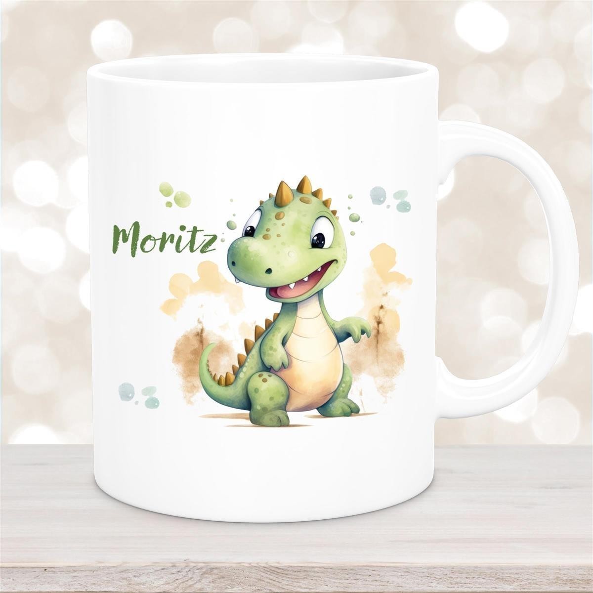 Tasse Wunschname Dino #3 Keramik Kinderbecher Weiß Tasse Wunschname Dino #3 Keramik Kinderbecher Weiß