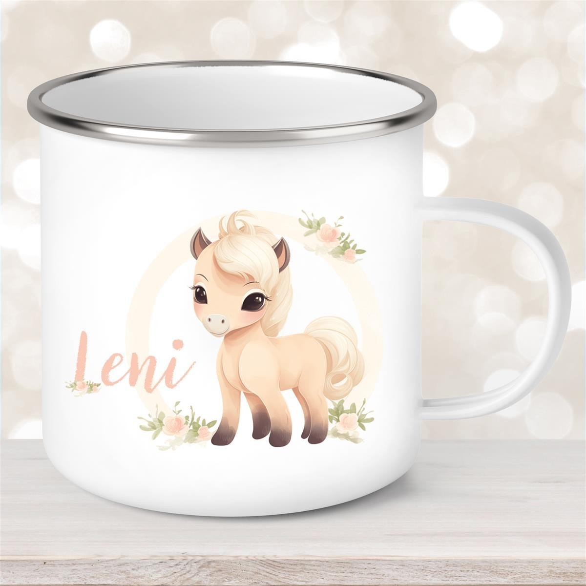 Tasse Pferd #4 Wunschname Emaille Kinderbecher personalisiert