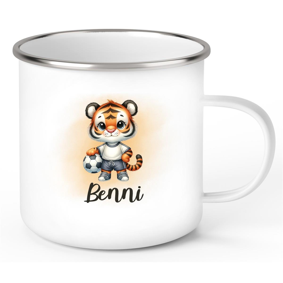 Tasse Fußball 16 Wunschname Emaille Kinderbecher personalisiert