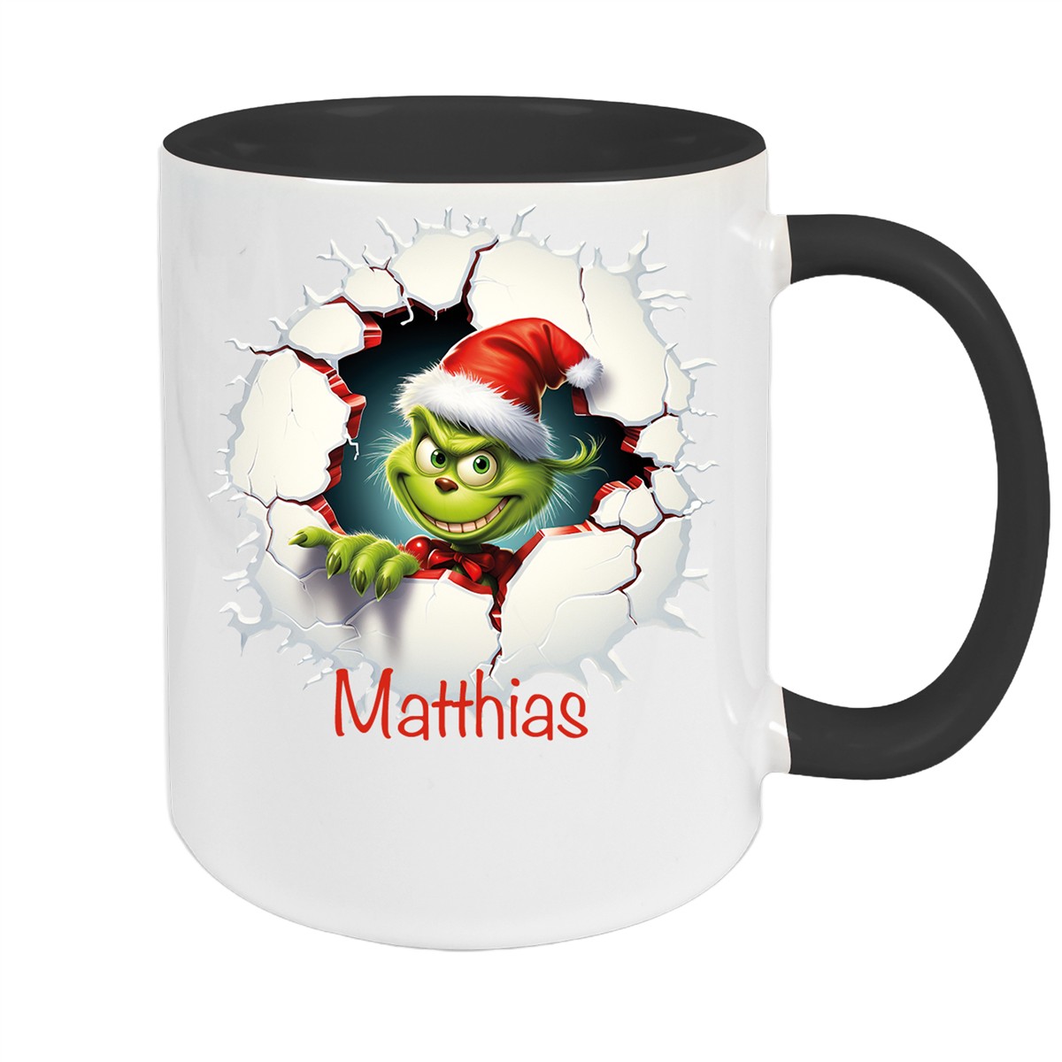 Tasse Wunschname Weihnachten Grinch #8 Keramik Kinderbecher Schwarz