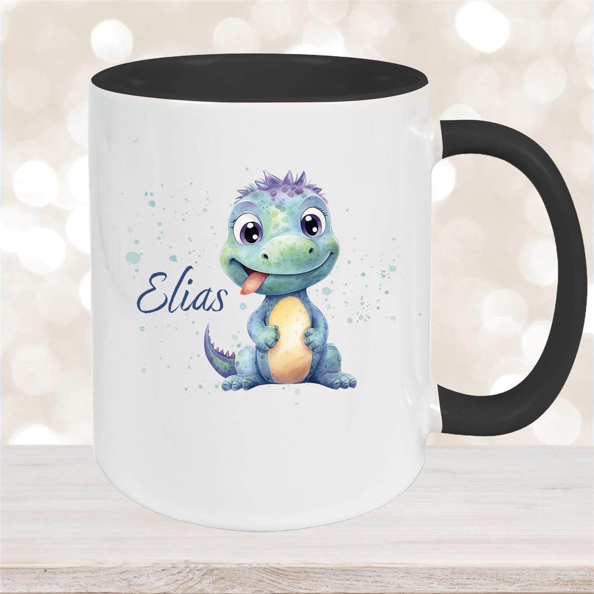 Tasse Dino #13 Wunschname Keramik Kinderbecher Personalisiert Schwarz