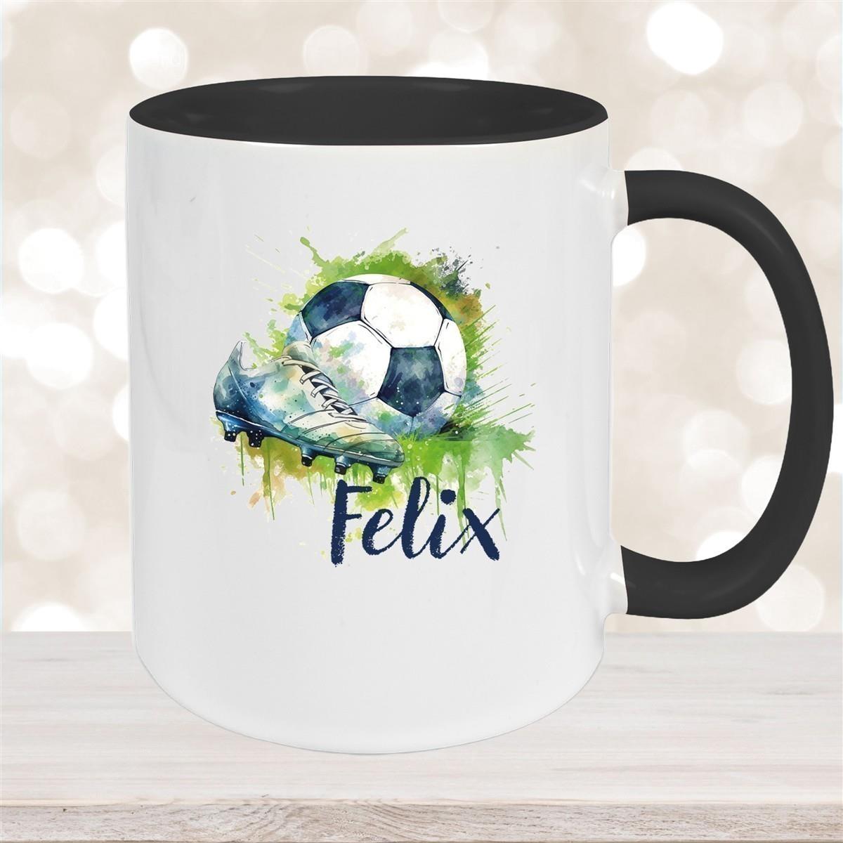 Tasse Fußball 4 Wunschname Keramik Kinderbecher personalisiert versch. Farben