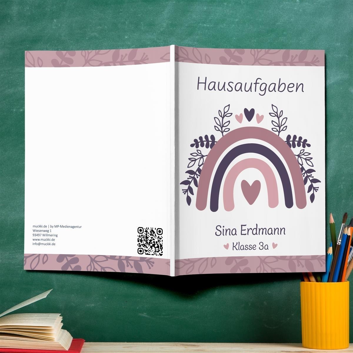 Hausaufgabenheft Regenbogen #2 DIN A5 - 48 Blatt mit Name und Klasse