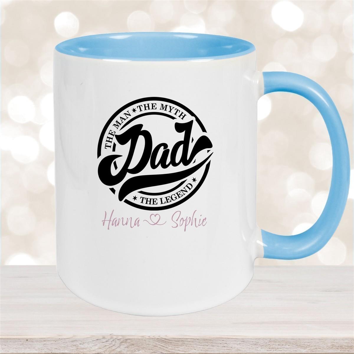 Tasse Vatertag 8 Papa, "The Legend" Wunschnamen Keramik Personalisiert versch. Farben