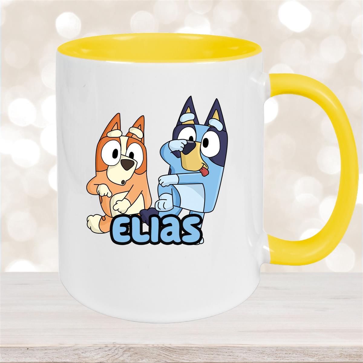 Tasse Bluey #3 Wunschname Keramik Kinderbecher personalisiert Gelb