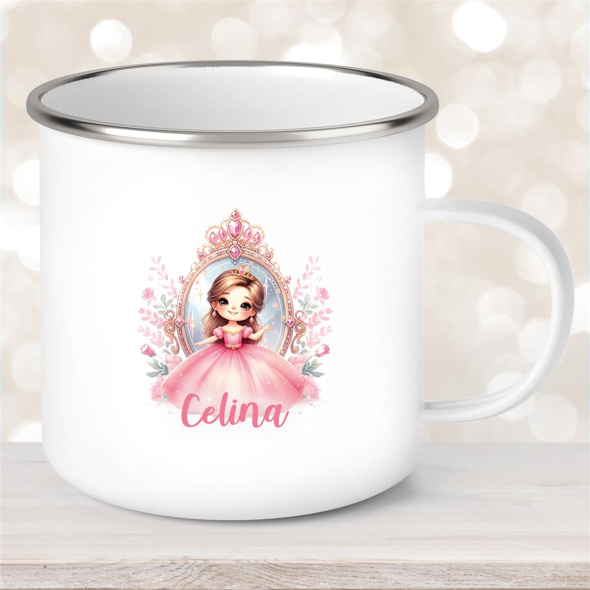Tasse Kinder Prinzessin #2 Wunschname Emaille Kinderbecher personalisiert