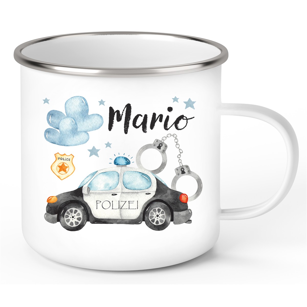 Tasse Polizei 1 Wunschname Emaille Kinderbecher personalisiert