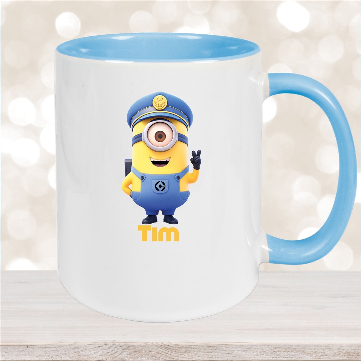 Tasse Minions Kinder Minion #5 Polizei Wunschname Keramik Kinderbecher personalisiert versch. Farben Hellblau