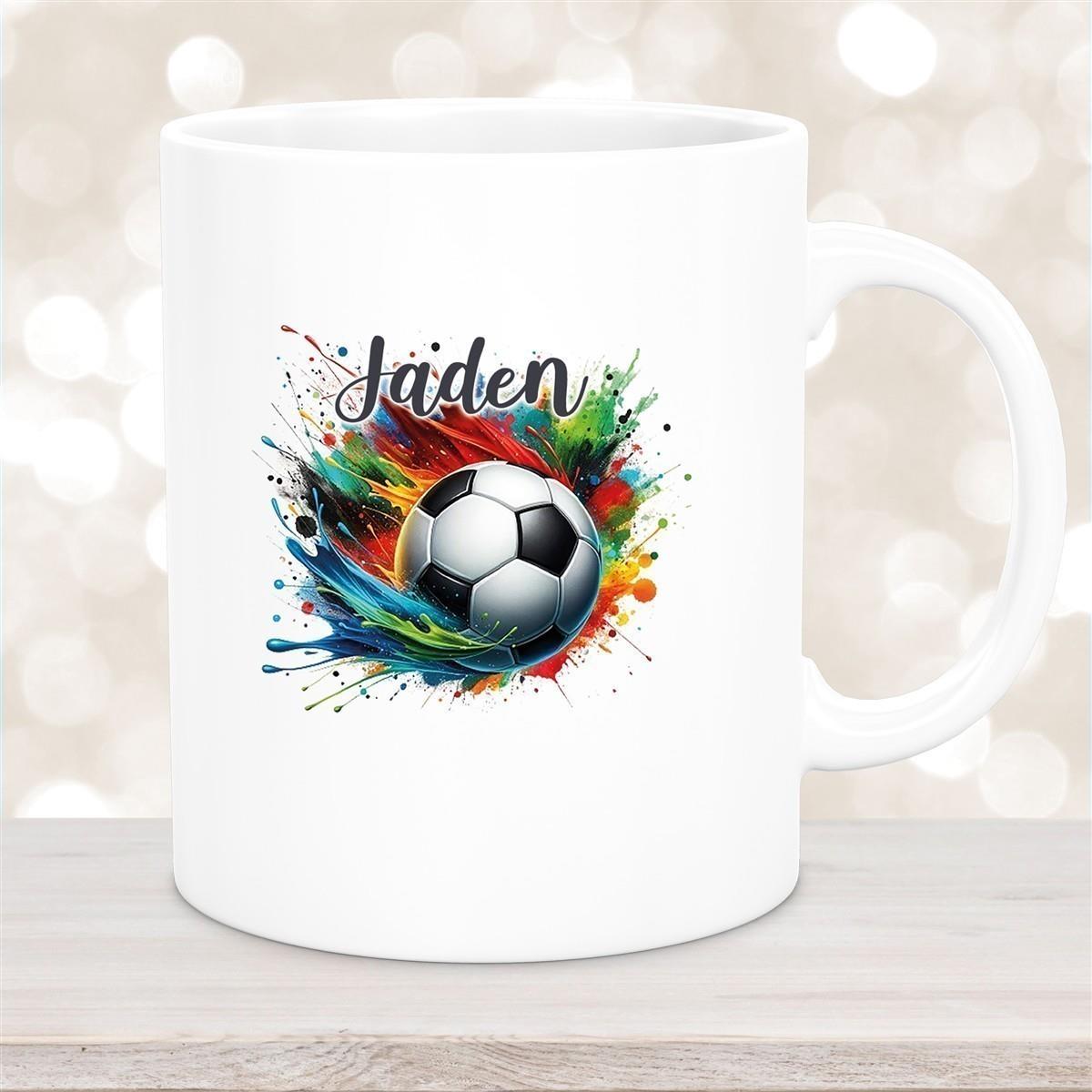 Tasse Wunschname Fußball 11 Keramik Kinderbecher personalisiert versch. Farben