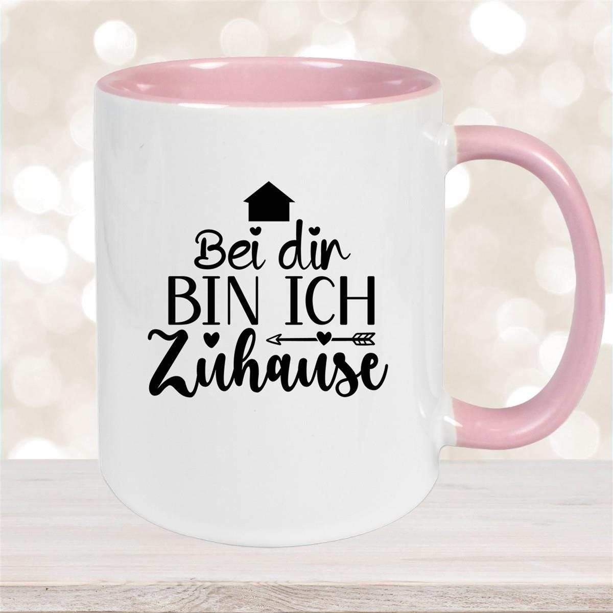 Tasse Liebe -  Spruch "Bei dir bin ich zu Hause" Valentinstag Wunschnamen Keramik personalisiert versch. Farben