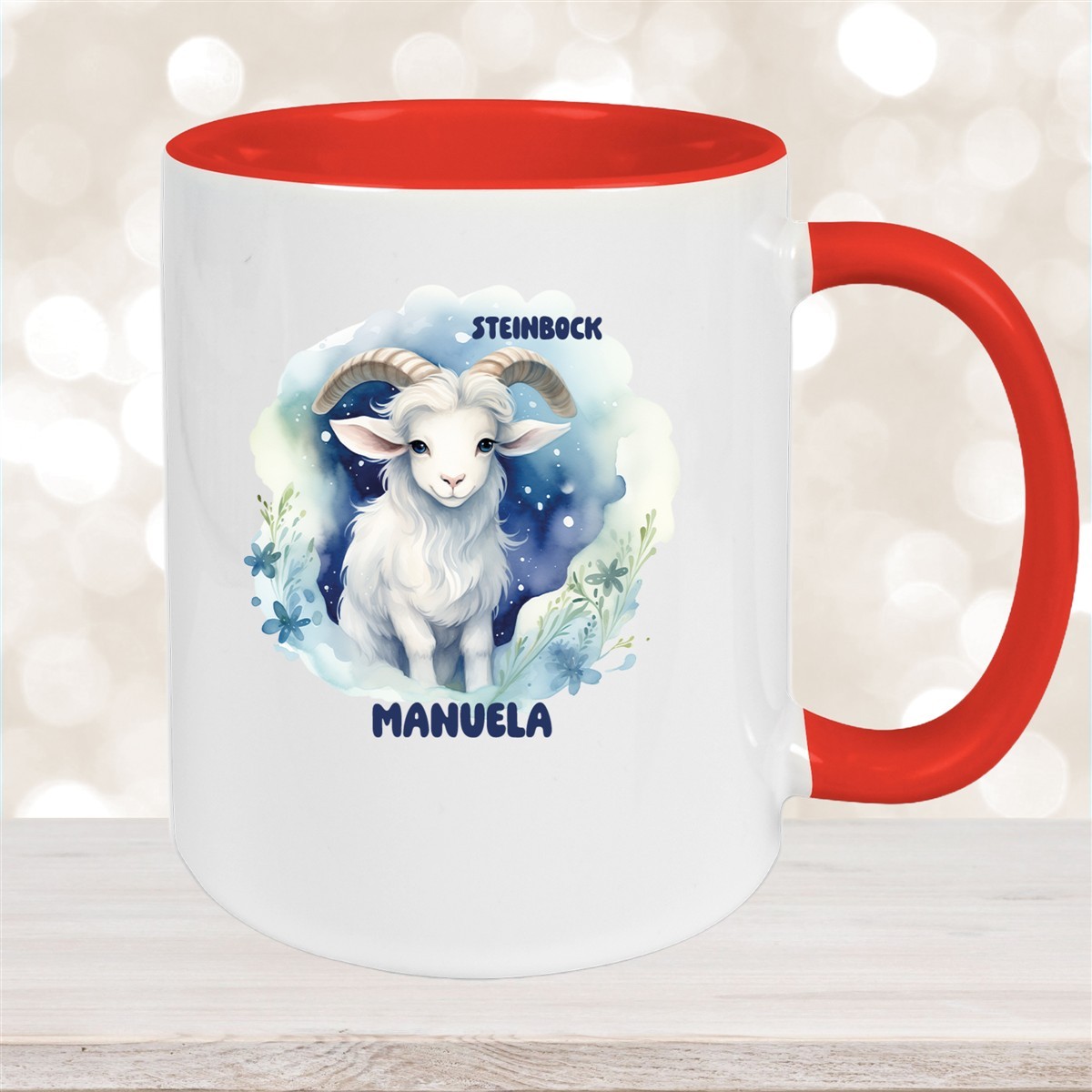 Tasse Sternzeichen Kinder Steinbock #1 Wunschname Keramik Kinderbecher personalisiert Rot