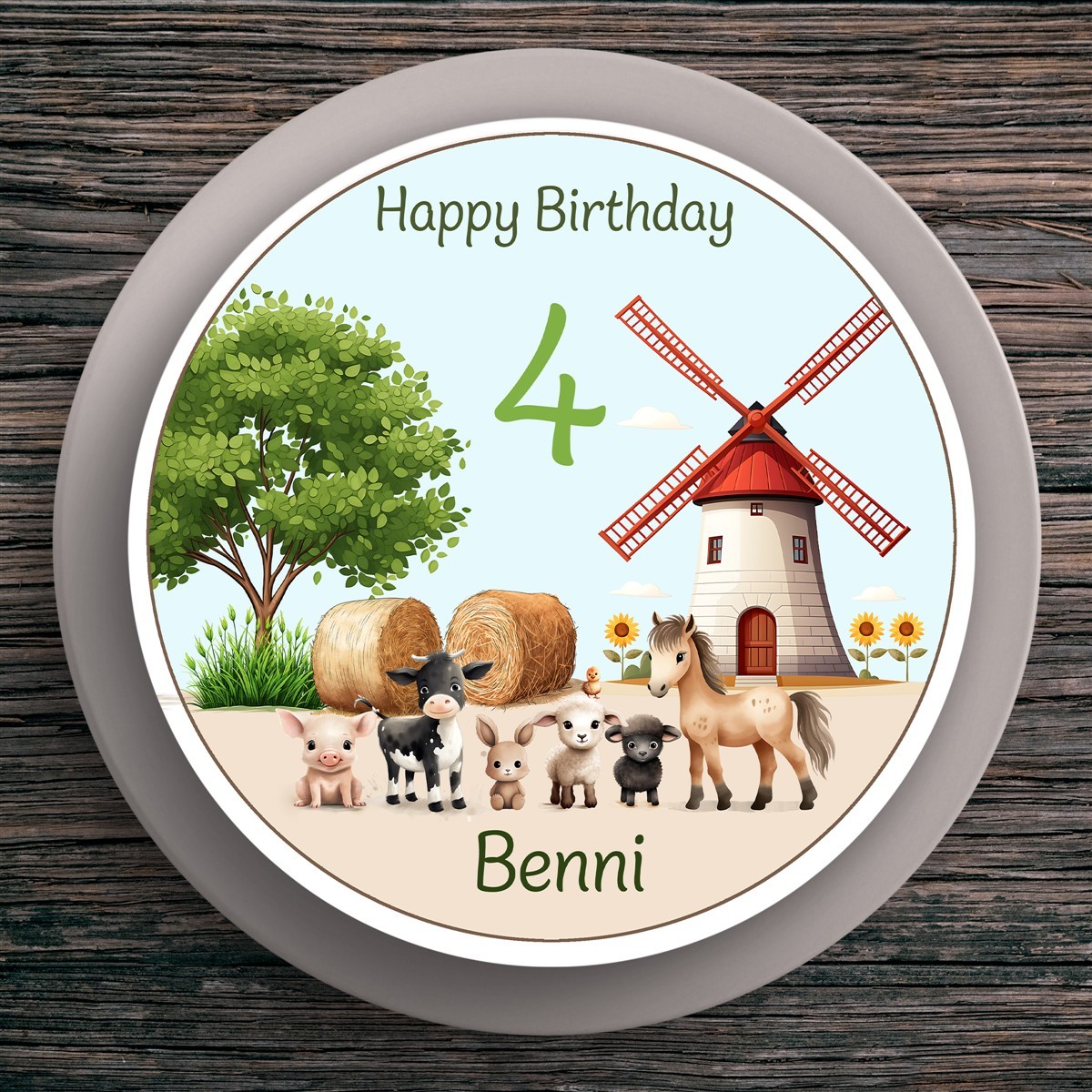 Tortenaufleger Geburtstag Bauernhof #2 Name & Zahl (20cm) Fondant Papier