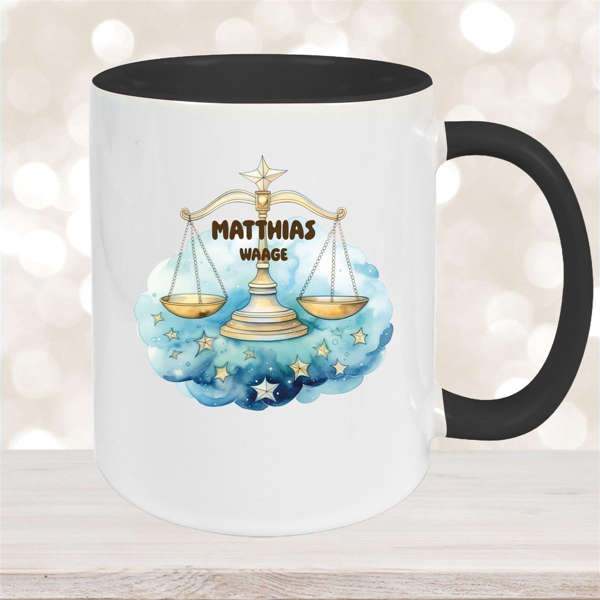 Tasse Sternzeichen Kinder Waage 1 Wunschname Keramik Kinderbecher personalisiert versch. Farben