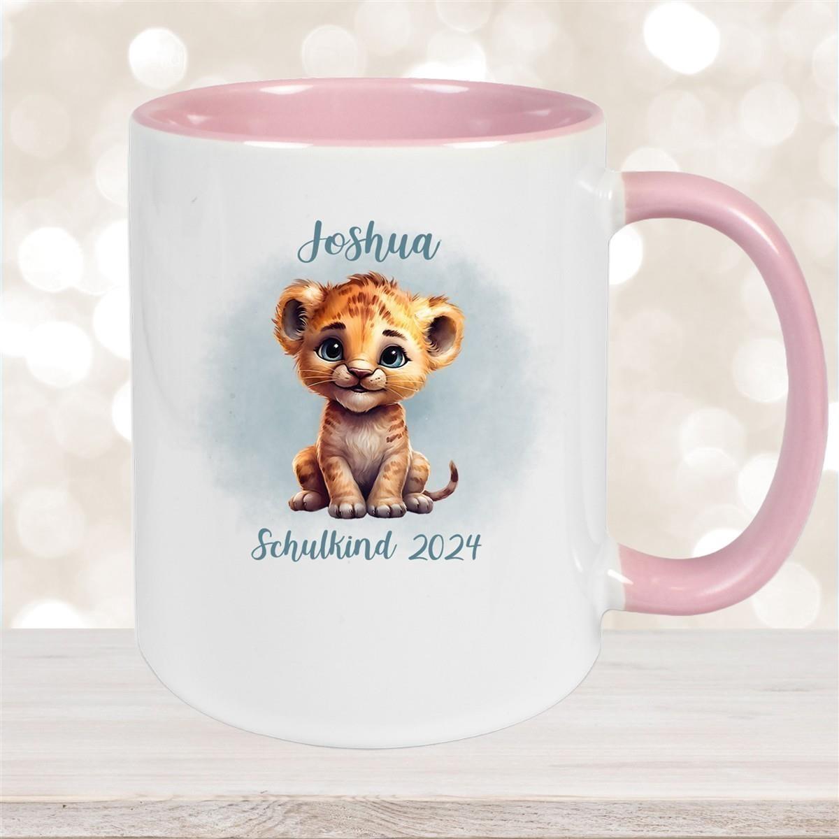 Tasse Schulkind 07 Wunschname Tiger 1 Keramik Kinderbecher Personalisiert versch. Farben
