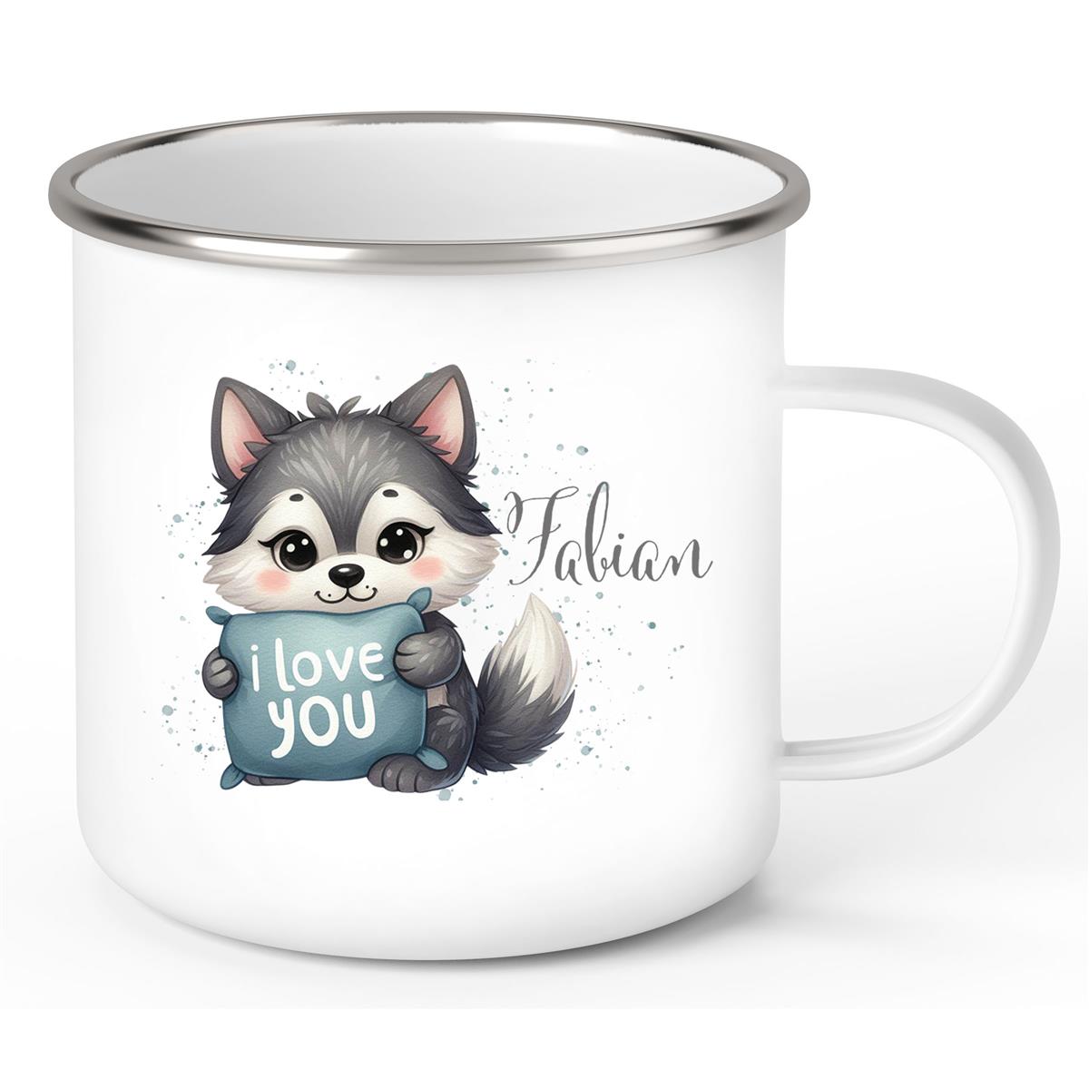 Tasse Liebe - Fuchs Valentinstag Wunschnamen Emaille personalisiert