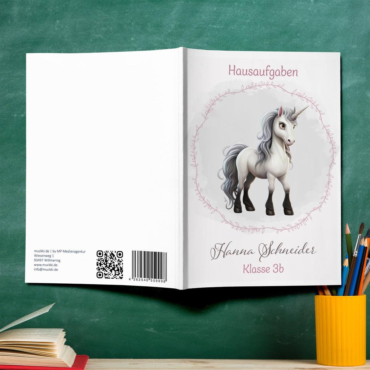 Hausaufgabenheft Einhorn 6  DIN A5 - 48 Blatt mit Name und Klasse