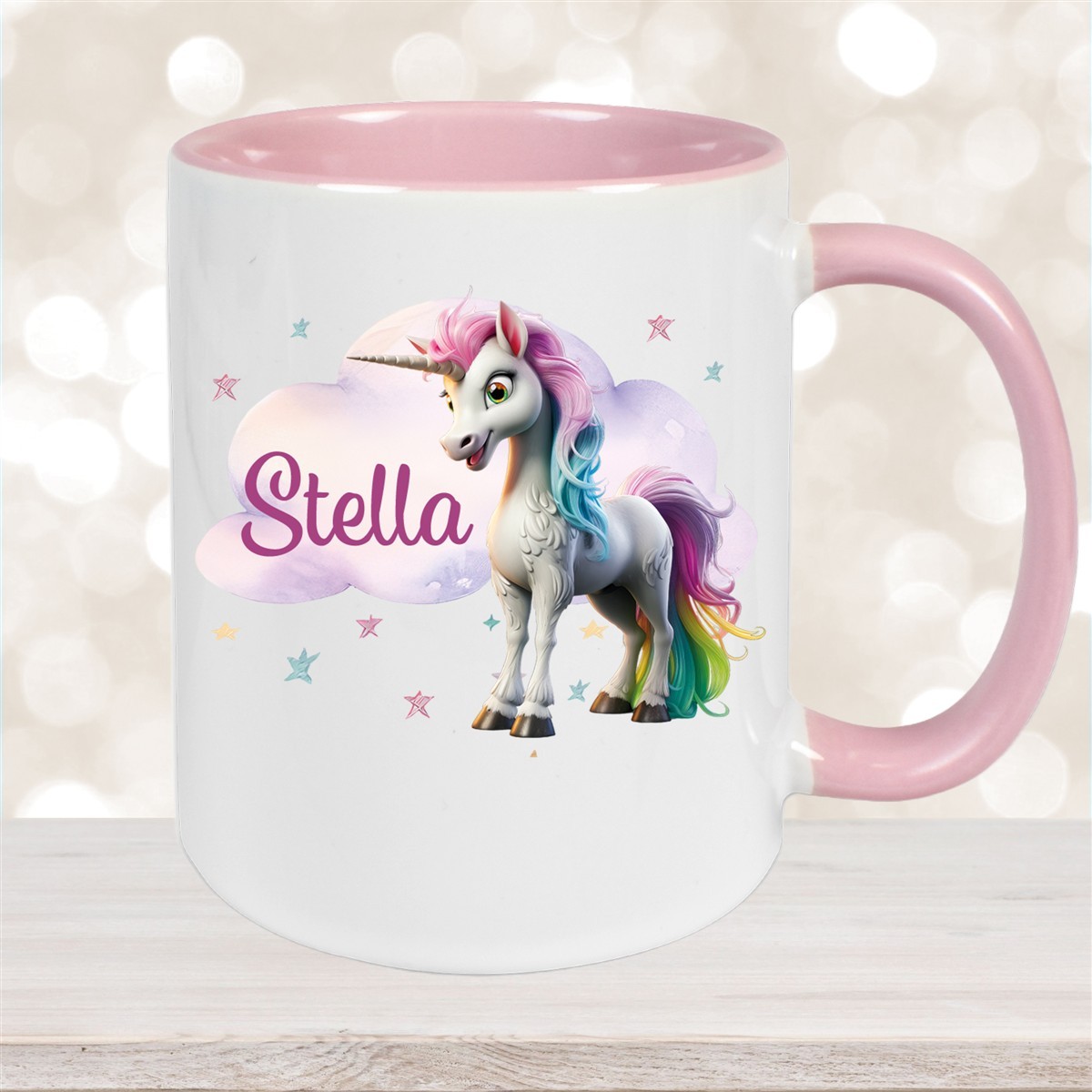 Tasse Einhorn Wolke #4 Wunschname Keramik Kinderbecher personalisiert Altrosa