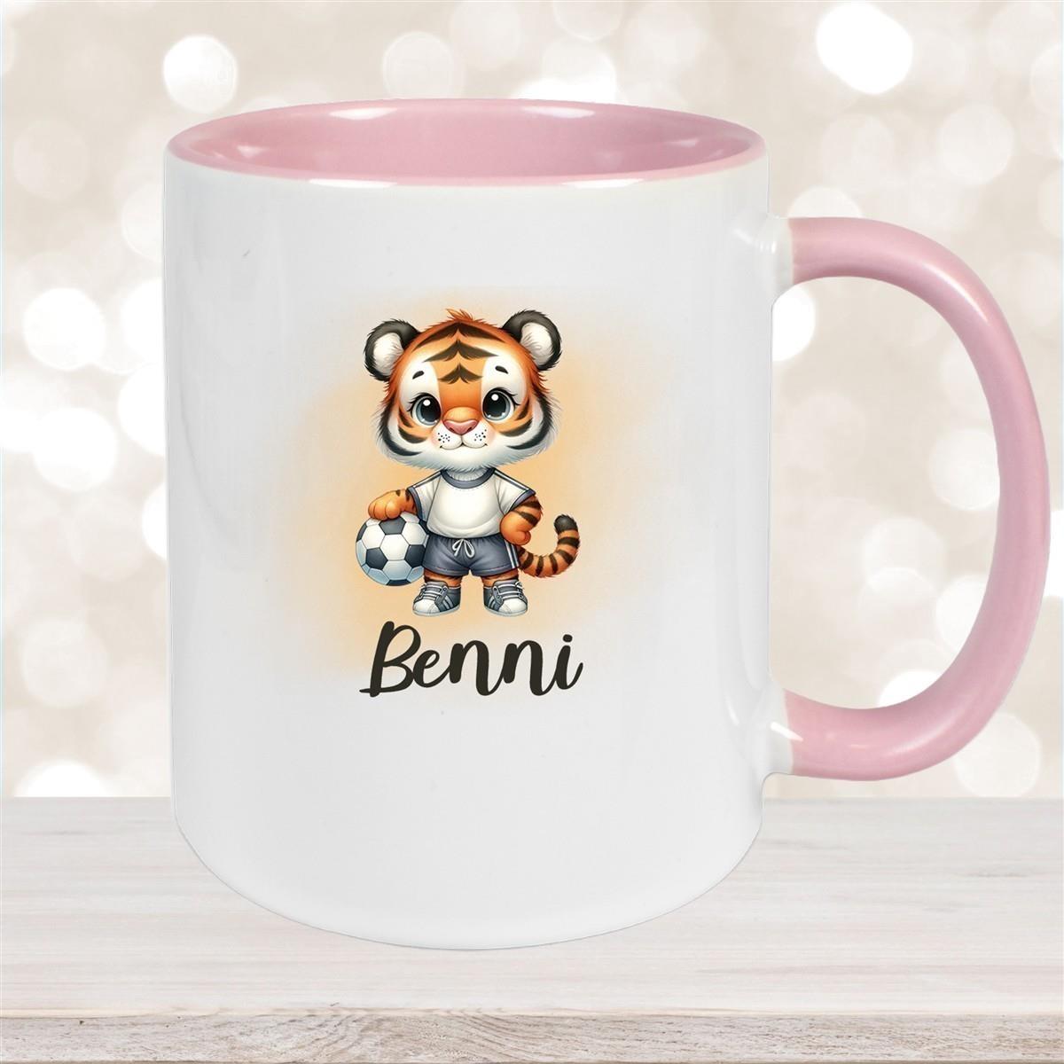 Tasse Wunschname Fußball 16 Personalisiert Tiger Keramik Kinderbecher versch. Farben