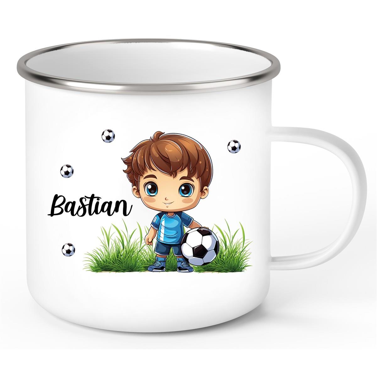 Tasse Fußball 6 Wunschname Emaille Kinderbecher personalisiert