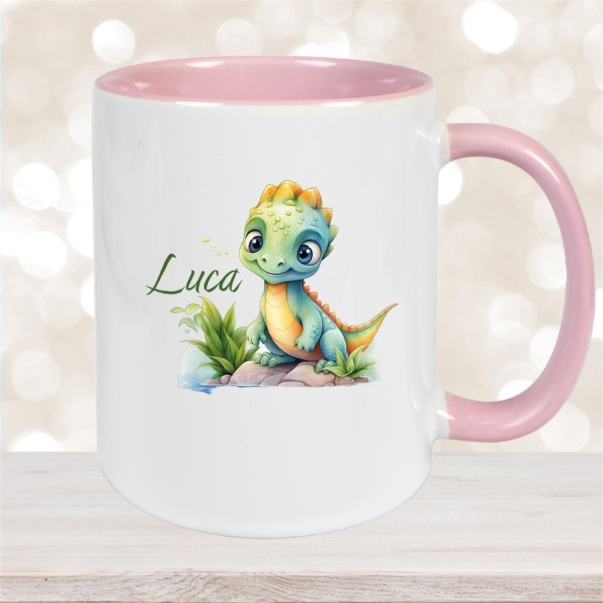 Tasse Dino 11 Wunschname Keramik Kinderbecher Personalisiert versch. Farben