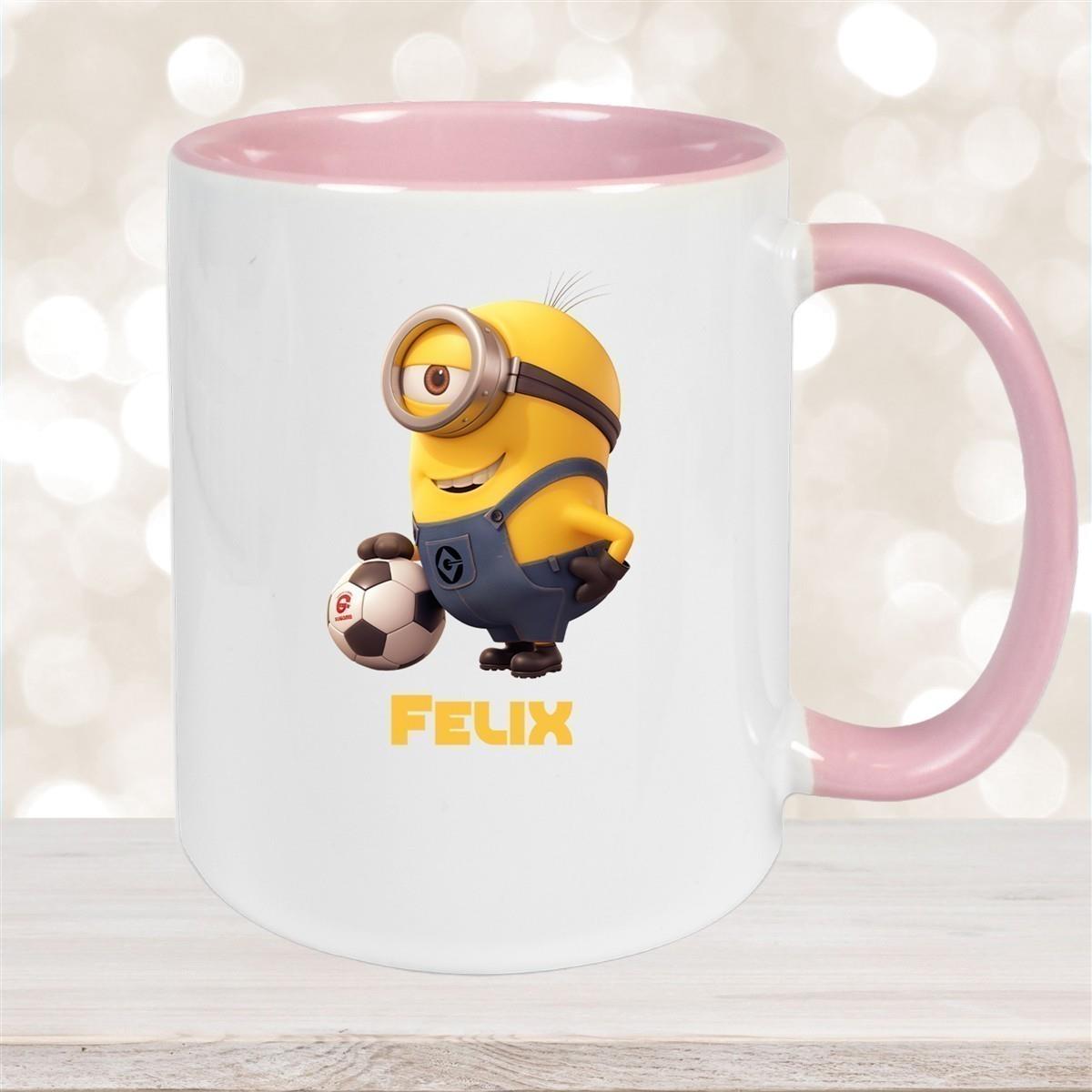 Tasse Minions Kinder Minion 8 Fußball Wunschname Keramik Kinderbecher personalisiert versch. Farben