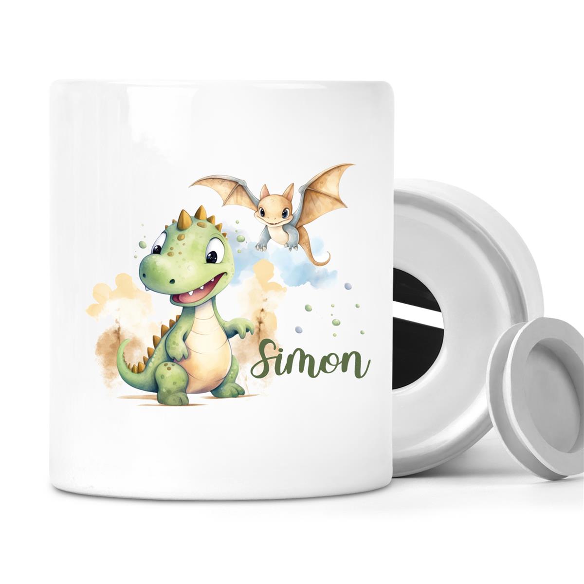 Spardose mit Wunschname Dino 6 personalisiert