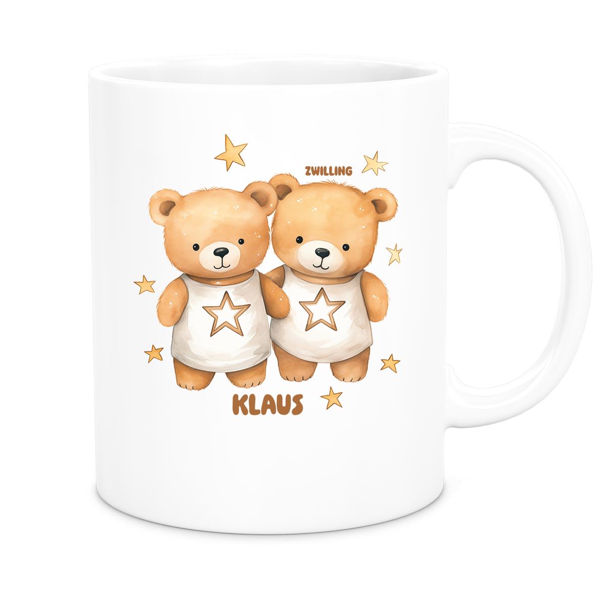 Tasse Sternzeichen Kinder Zwilling 1 Wunschname Keramik Kinderbecher personalisiert versch. Farben