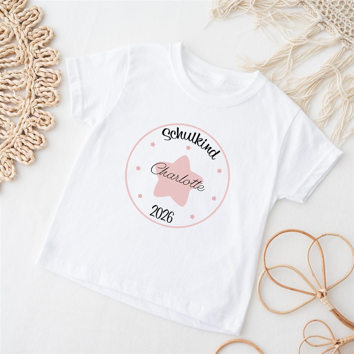 T-Shirt Schulkind-Stern 2 Rosa Personalisiert mit Namen Kinder