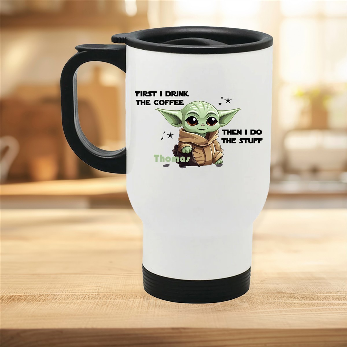 Edelstahl-Thermobecher mit Deckel Baby Yoda #2 weiß Edelstahl-Thermobecher mit Deckel Baby Yoda #2 weiß