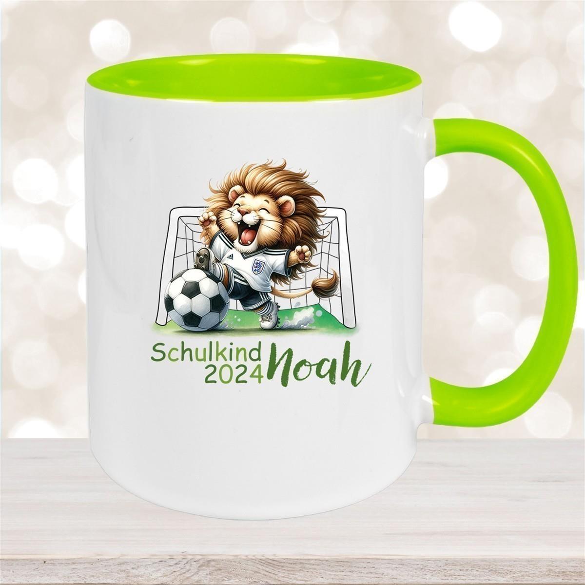 Tasse Schulkind 13 Wunschname Fußball2 Keramik Kinderbecher Personalisiert versch. Farben