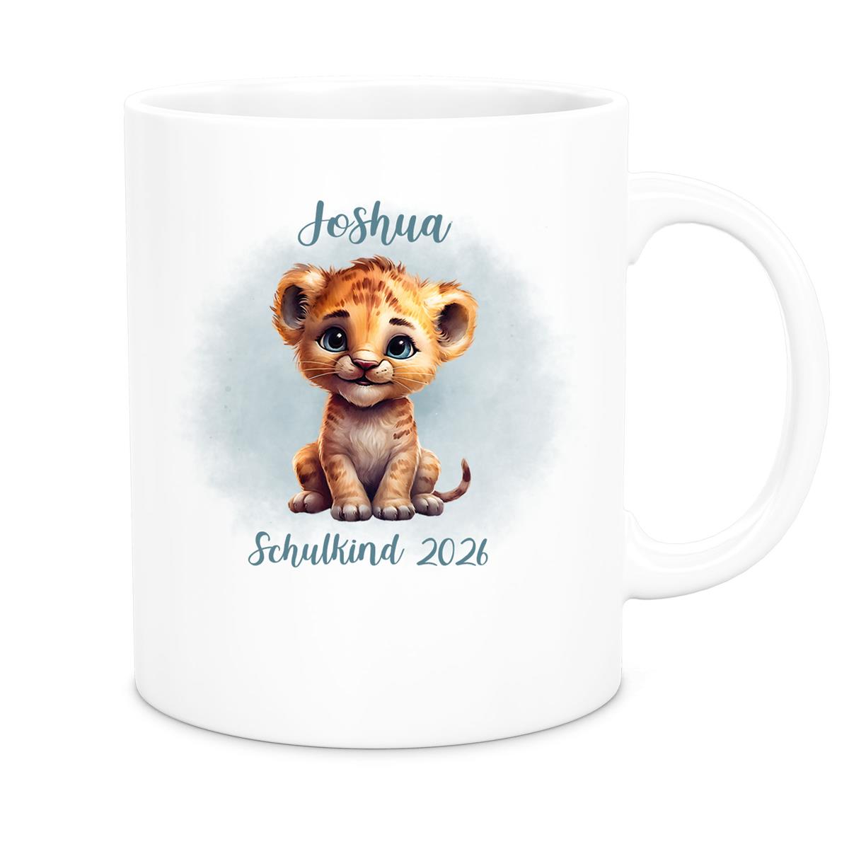 Tasse Schulkind 07 Wunschname Tiger 1 Keramik Kinderbecher Personalisiert versch. Farben