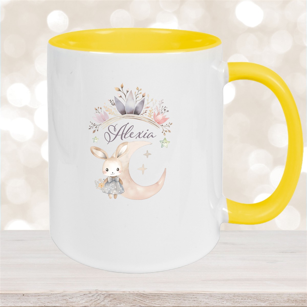Tasse Hase Wunschname Keramik Kinderbecher Personalisiert Gelb