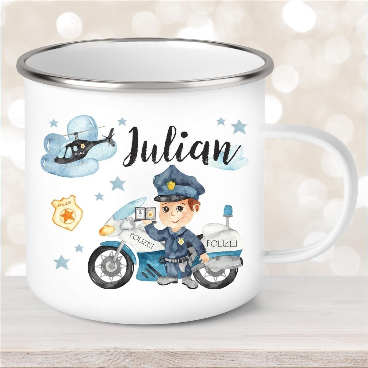Tasse Polizei #2 Wunschname Emaille Kinderbecher personalisiert Tasse Polizei #2 Wunschname Emaille Kinderbecher personalisiert