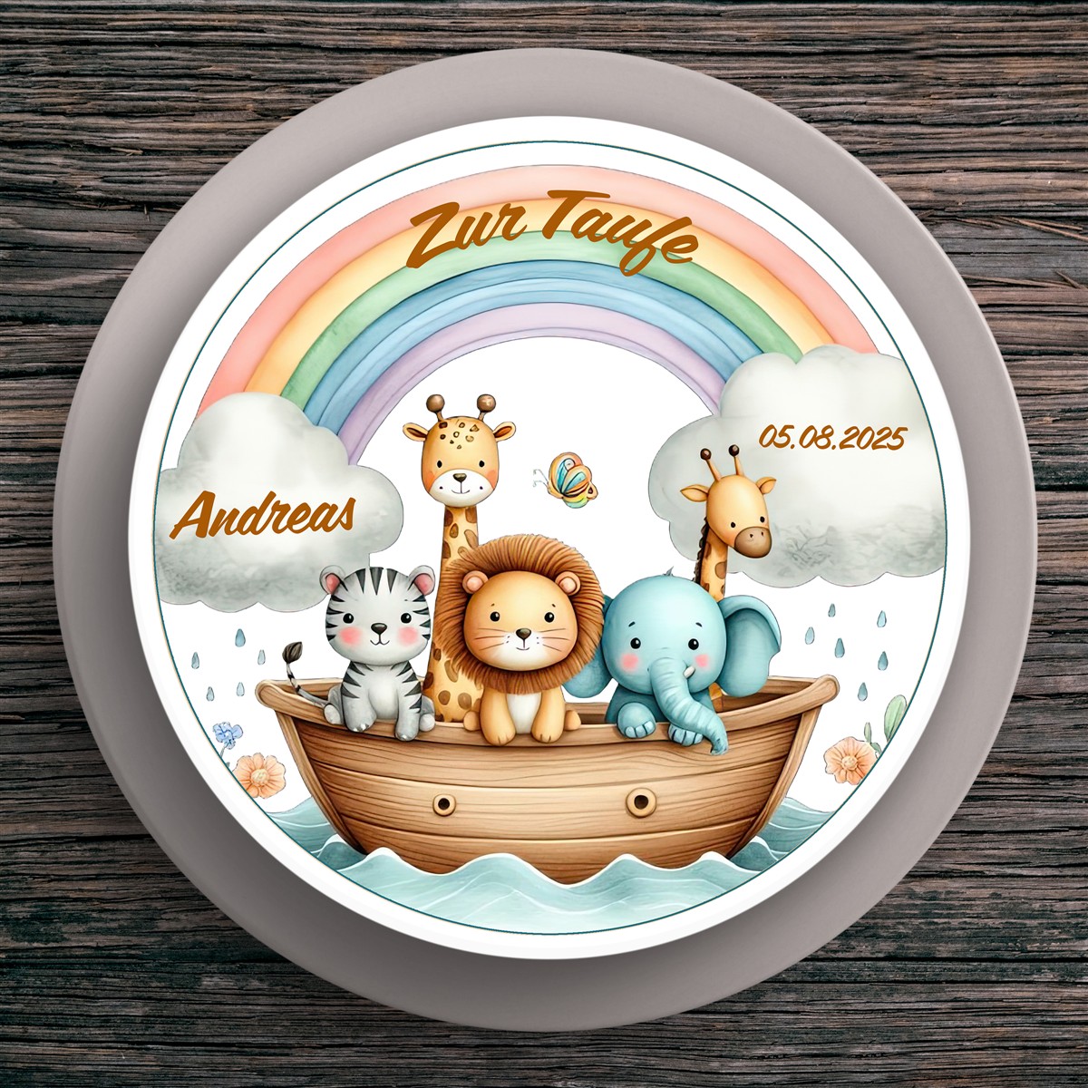 Tortenaufleger Taufe Arche-Noah #3 Name & Datum (20cm)