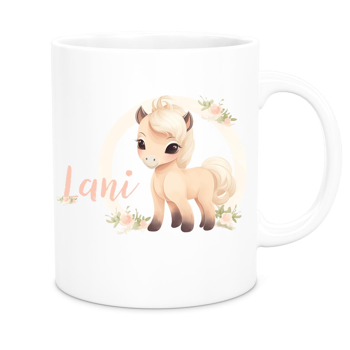 Tasse Pferd 4 Wunschname Keramik Kinderbecher personalisiert versch. Farben