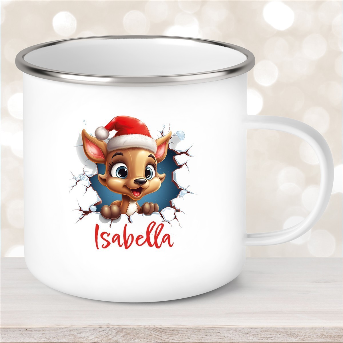 Tasse Wunschname Christmas Rentier #1 Emaille Kinderbecher