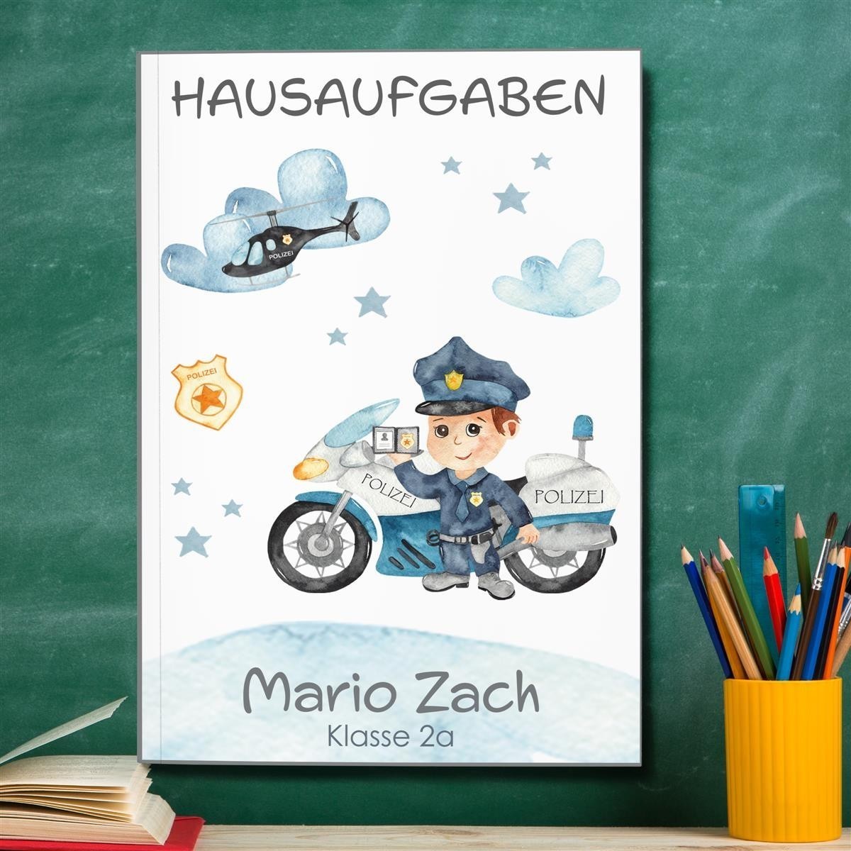 Hausaufgabenheft Polizei #2 DIN A5 - 48 Blatt mit Name und Klasse