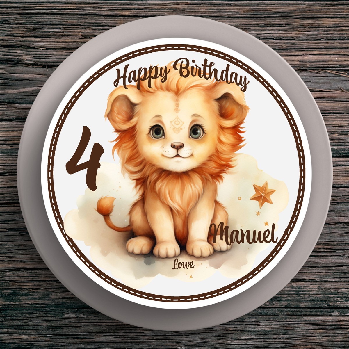 Tortenaufleger Geburtstag Sternzeichen Löwe #1 Name & Zahl (20cm) Fondant Papier