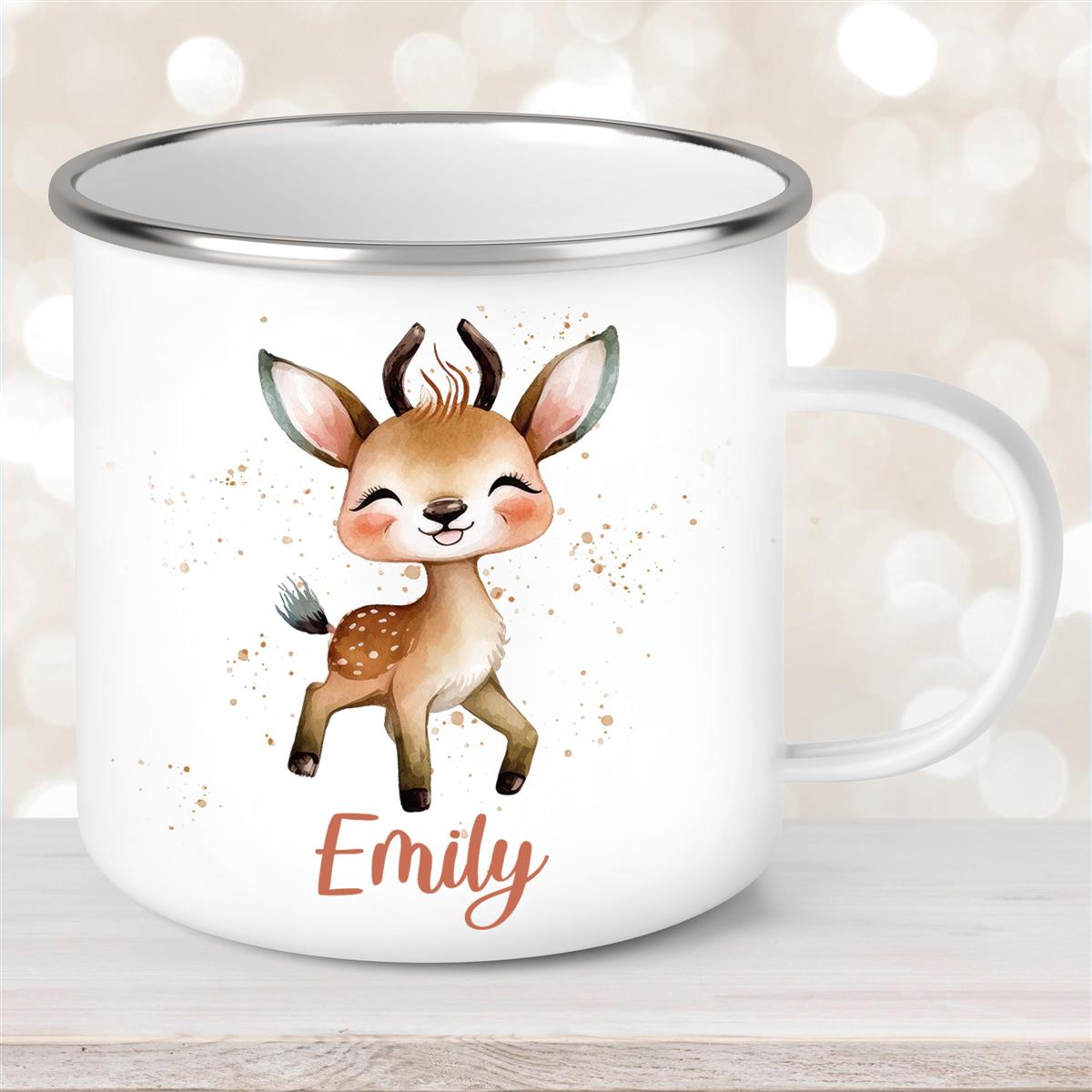 Tasse Wunschname Reh #1 Emaille Kinderbecher