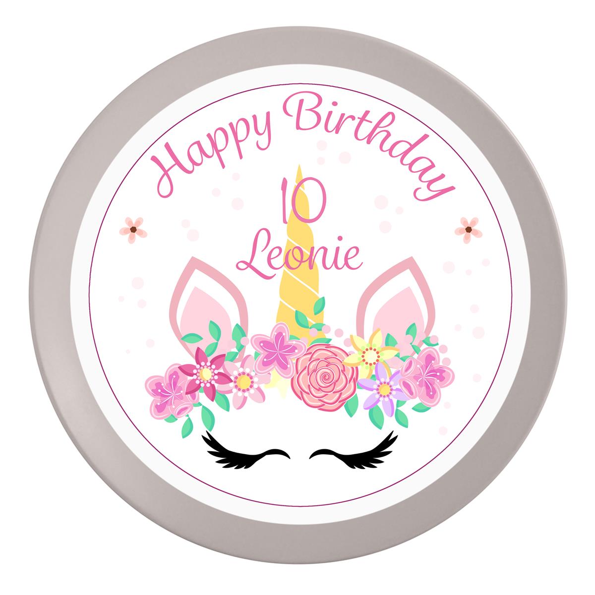 Tortenaufleger Geburtstag Einhorn 2 Name & Zahl (20cm) Fondant Papier