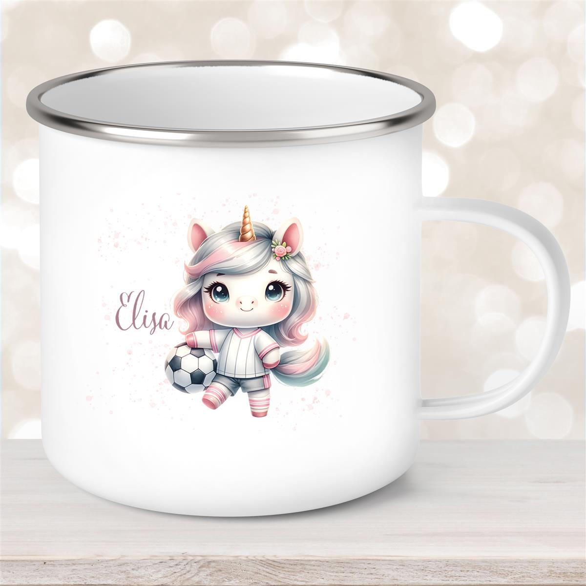 Tasse Fußball #10 Wunschname Emaille Kinderbecher personalisiert