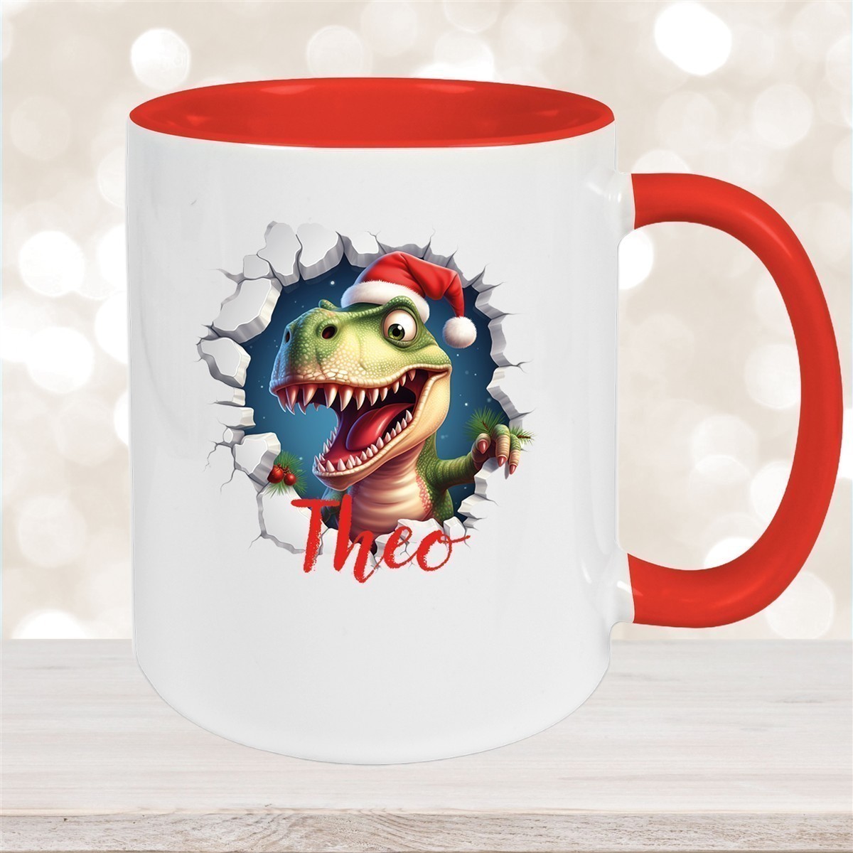 Tasse Wunschname Christmas Dino #1 Keramik Kinderbecher versch. Farben