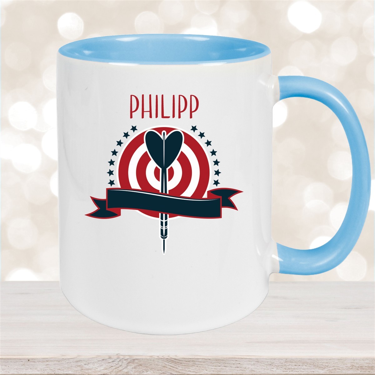 Tasse Dart #4 Wunschname Keramik Kinderbecher personalisiert Hellblau